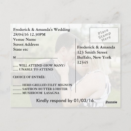 グランジバイクもしくは自転車に乗る人ウェディングRSVP招待状(写真あり) ポストカード (裏面)