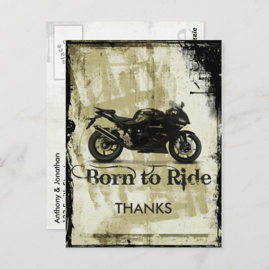 グランジバイクもしくは自転車に乗る人結婚の感謝 ポストカード (正面/裏面)