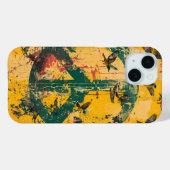 グランジパターンと鳥が描かれたグリーンピースシンボルのスマホケース Case-Mate iPhoneケース (裏面 (横))