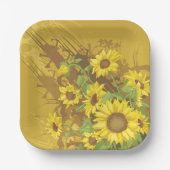 グランジヒマワリはっきりしたア素朴ーフローラ ペーパープレート (正面)