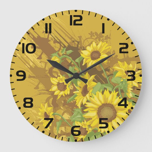 グランジヒマワリはっきりしたア素朴ーフローラ ラージ壁時計 (正面)