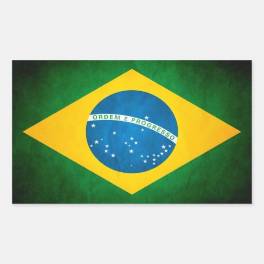 グランジブラジル旗 長方形シール (正面)