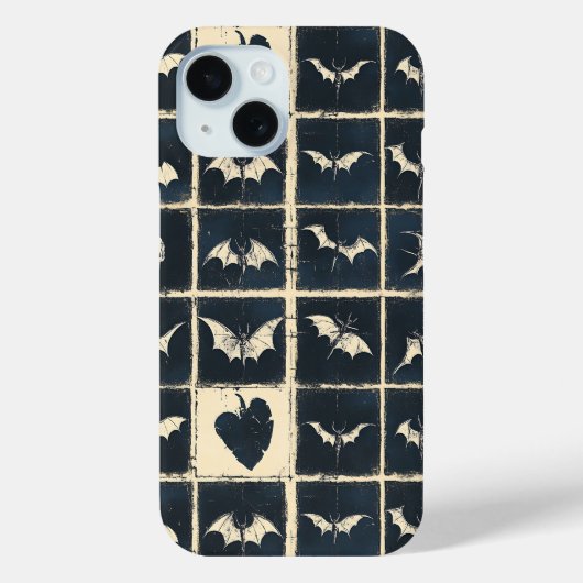 グランジブラック系のこうもりとドクロのデニム柄 Case-Mate iPhoneケース (裏面)