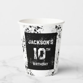 グランジペイントスプラッターブラック＆ホワイト誕生日 紙コップ