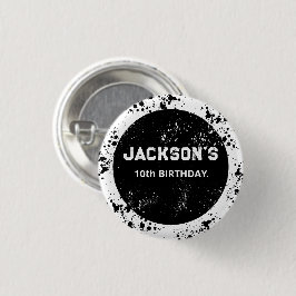グランジペイントスプラッターブラック&ホワイト誕生日 缶バッジ