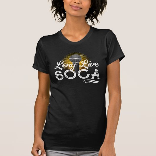 グランジホワイトテキストで書かれた"SOCA万歳" Tシャツ (正面)