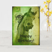 グランジホースバースデーグリーン カード (黄色い花)