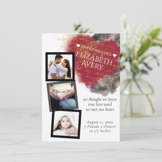 グランジモダンハート絵を描(ばちゃばちゃ)跳ねる誕生 案内状 (スタンド正面)