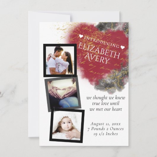 グランジモダンハート絵を描(ばちゃばちゃ)跳ねる誕生 案内状 (正面)