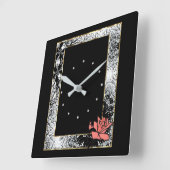 グランジヴィンテージバラサンゴ花flo スクエア壁時計 (傾斜)