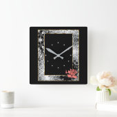 グランジヴィンテージバラサンゴ花flo スクエア壁時計 (ホーム)