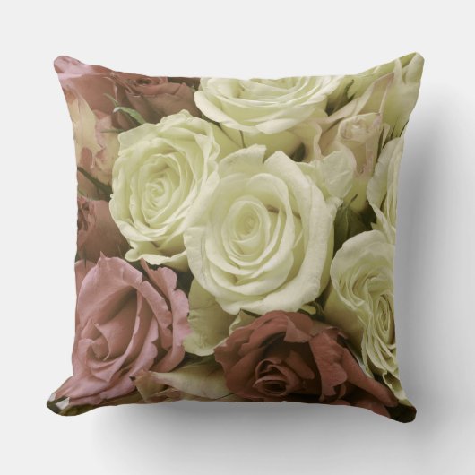 グランジヴィンテージレトロバラ写真花フローラ クッション (正面)