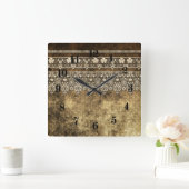 グランジヴィンテージレースのレトロ装飾デザイン スクエア壁時計 (ホーム)