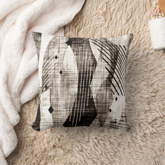 グランジ抽象芸術幾何ストライプのベージュ クッション (ブランケット)