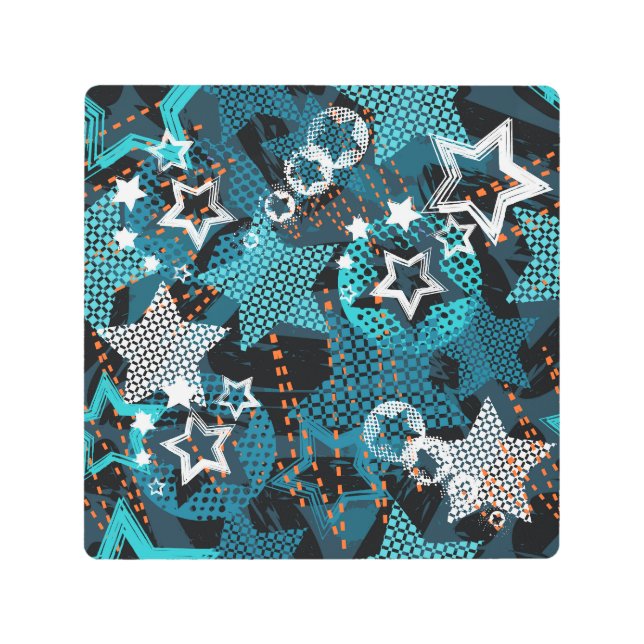 グランジ星パタよくはしゃぐーン子供デザイン。 メタルプリント (正面)