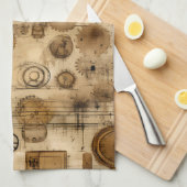 グランジ素朴時計(4) キッチンタオル (四つ折り)