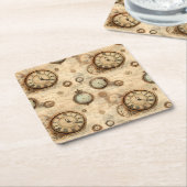 グランジ素朴時計(6) スクエアペーパーコースター (アングル)