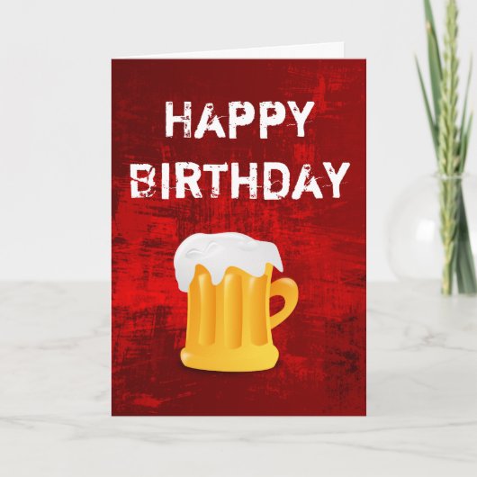 グランジ赤抽象柄の誕生日ビールマグ カード (正面)