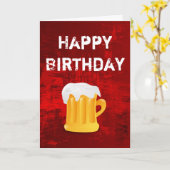 グランジ赤抽象柄の誕生日ビールマグ カード (黄色い花)