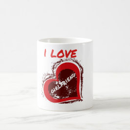 グランジ風デザインの「I Love My Girlfriend」ハート コーヒーマグカップ