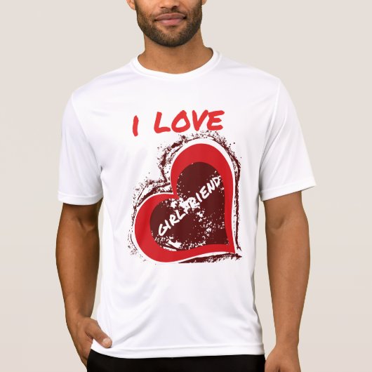 グランジ風デザインの「I Love My Girlfriend」ハート Tシャツ (正面)