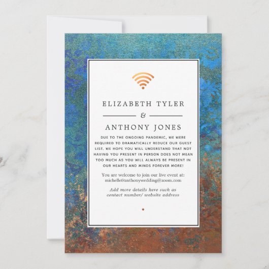 グランジ・コッパー・パティーナ & ターコイズ バーチャルウェディング 案内状 (正面)