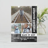 グランジ コンクリート 3 フォト ボーイズ ガイズ 卒業式 招待状 (スタンド正面)