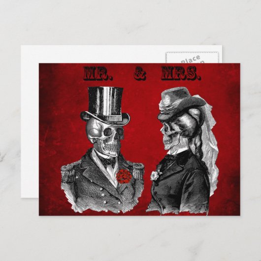 グランジ スカル ウェディング & アニバーサリー パーティ インビテーションポストカード (正面/裏面)