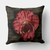 グランジ テキスト上の赤い花 クッション (裏面)
