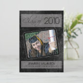 グランジ テクスチャー 卒業発表（ブラック） 招待状 (スタンド正面)