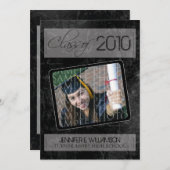 グランジ テクスチャー 卒業発表（ブラック） 招待状 (正面/裏面)