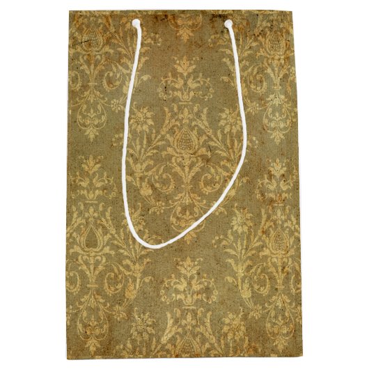 グランジ，素朴，ダマスク，ブロンズ，アンティーク,ビクトリアンシック ミディアムペーパーバッグ (正面)