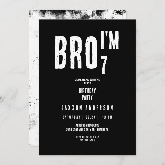 グランジBlack & White Boy Birthdayパーティー 招待状 (正面/裏面)