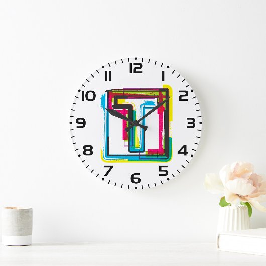 グランジTアーバンはっきりしたカラフルタイポグラフィ ラージ壁時計