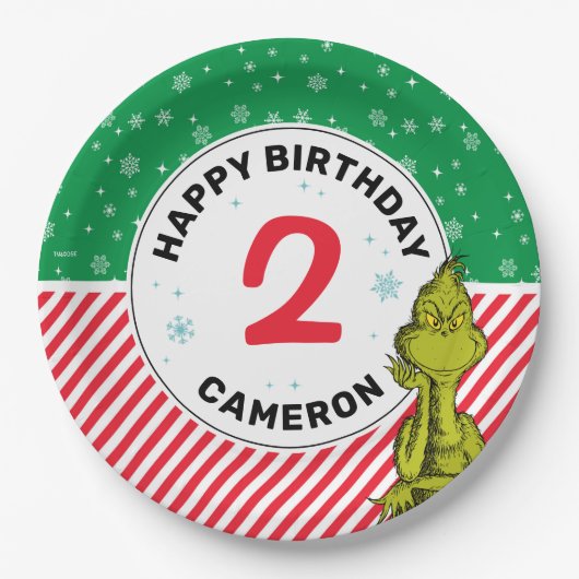 グランチレッドグリーンスノーフレーク誕生日 ペーパープレート (正面)