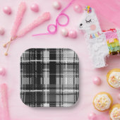 グランデ白黒フランネルプレイドタータンチェックデザイン ペーパープレート (パーティー)