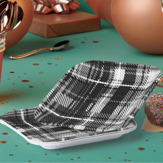 グランデ白黒フランネルプレイドタータンチェックデザイン ペーパープレート