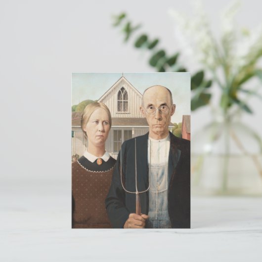 グラントウッドアメリカンゴシッ絵画クのアートプリント ポストカード (スタンド正面)