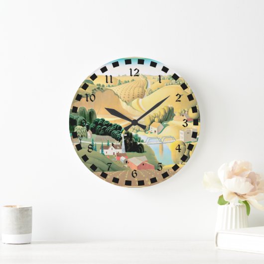 グラントウッド – アイオワ州ストーンシティ、ア素晴らしート ラージ壁時計 (ホーム)