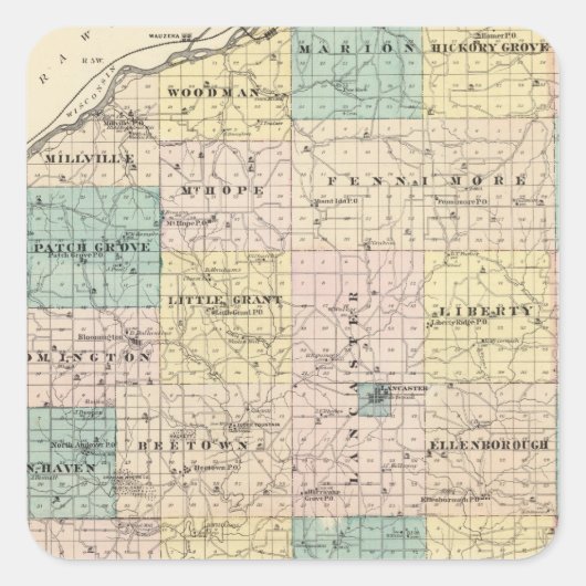 グラント県とランカスター村の地図 スクエアシール (正面)