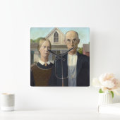 グラント絵画ウッドによるアメリカのゴシック スクエア壁時計 (ホーム)