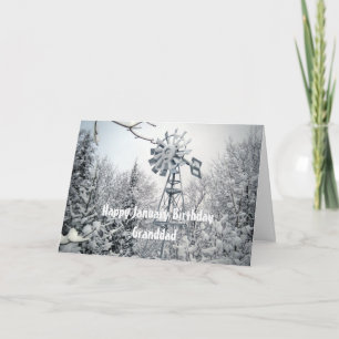 グランドの1月の誕生日風車の雪景色 カード