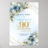 グランドウォーターカラーのダスティブルーゴールド90歳の誕生日  ポスター (正面)