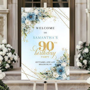 グランドウォーターカラーのダスティブルーゴールド90歳の誕生日  ポスター