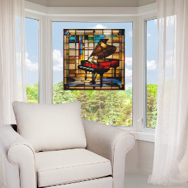 グランドエレガントピアノフェイクステンドグラス ウィンドウサイン