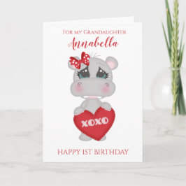 グランドオシャレ最初の誕生日かわいい赤いヒッポ写真 カード