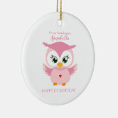グランドオジャンプファースト誕生日かわいいピンクフクロウ セラミックオーナメント (右)