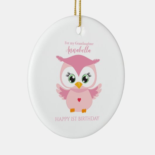 グランドオジャンプファースト誕生日かわいいピンクフクロウ セラミックオーナメント (右)