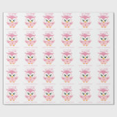 グランドオジャンプファースト誕生日かわいいピンクフクロウ ラッピングペーパー (フラット)