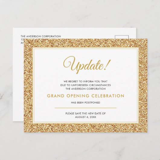 グランドオープニングアップデートのキャンセルされた金ゴールドグリッター ポストカード (正面/裏面)